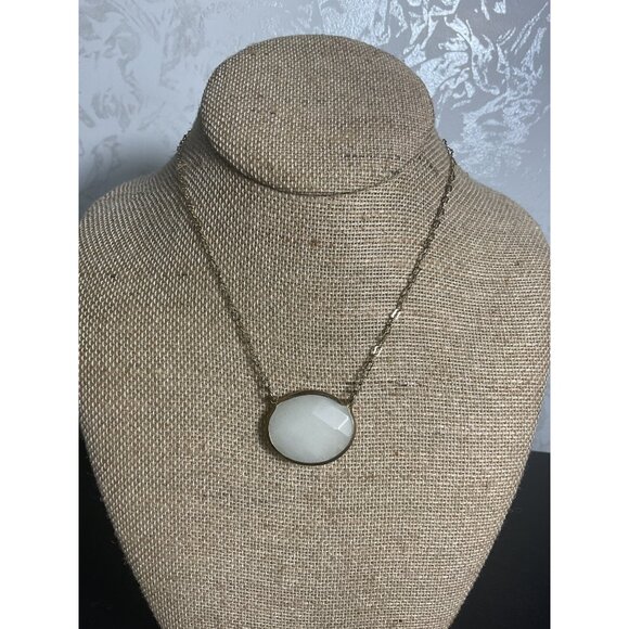 Gold-Tone Necklace With White Oval Pendant & Adjustable Chain - Picture 1 of 4